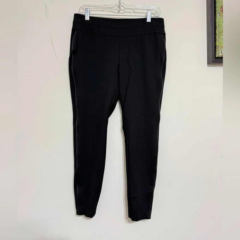 J. Jill Ponte Knit Leggings Black Pant Faux Leather Side Seam Pull On Size M P